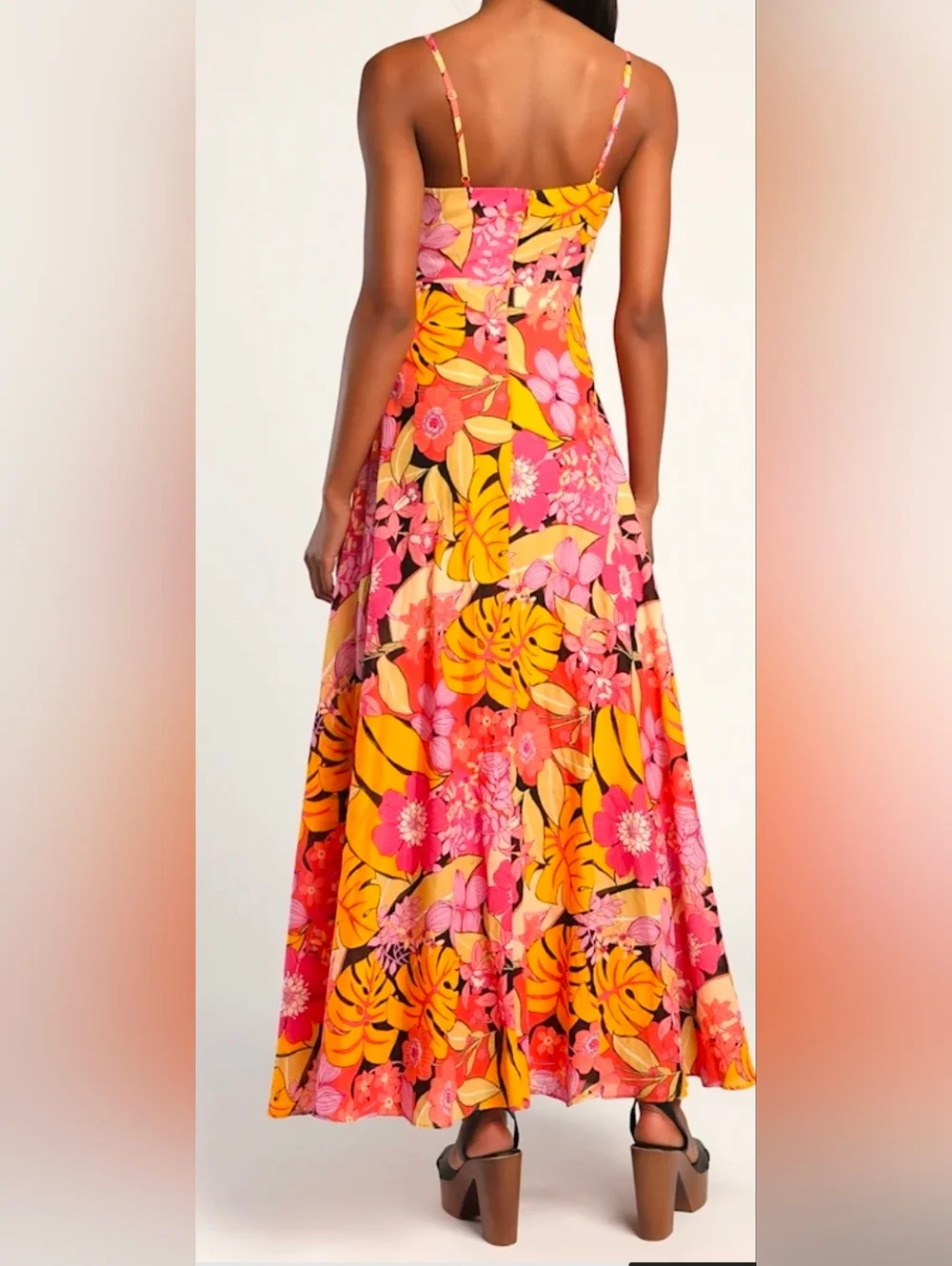 NWT Lulu's Vibrant Tropical Floral Island Dress Yellow Pink & Orange Womens XS